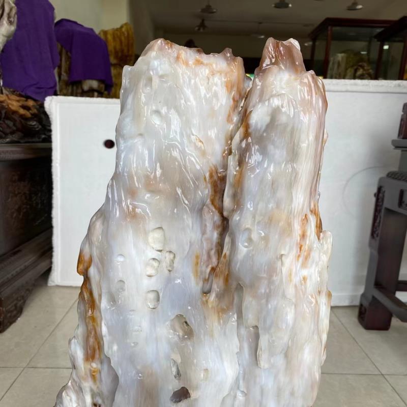 冰种缅甸树化玉大型落地送礼收藏品天然奇石硅化木化玉树化石摆件
