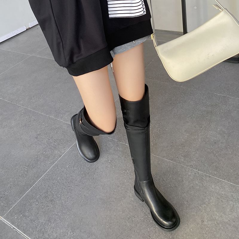 超长过膝靴女平底骑士靴秋冬新款皮带扣圆头高筒靴大腿长靴