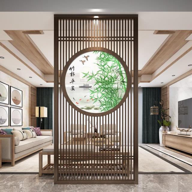 实木新中式屏风隔断柜客厅入户玄关卧室遮挡煞家用雕花格栅栏屏障