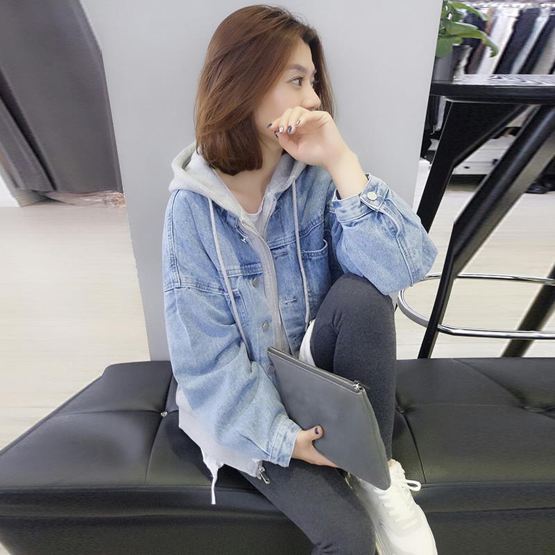 Internet celebrity pregnant women autumn and winter suits going out fashion denim jacket loose Korean version of the new fake two-piece autumn jacket tide