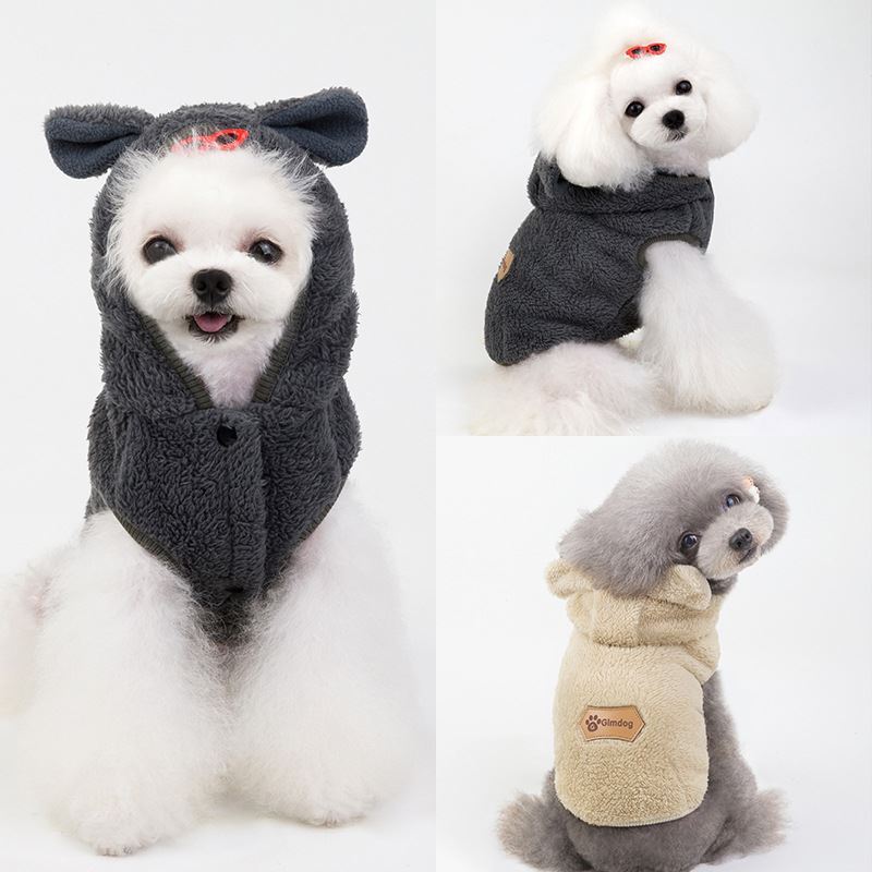 休闲狗狗衣服秋冬装宠物服装代发猫衣服小中型犬小熊耳朵厚版绒衣