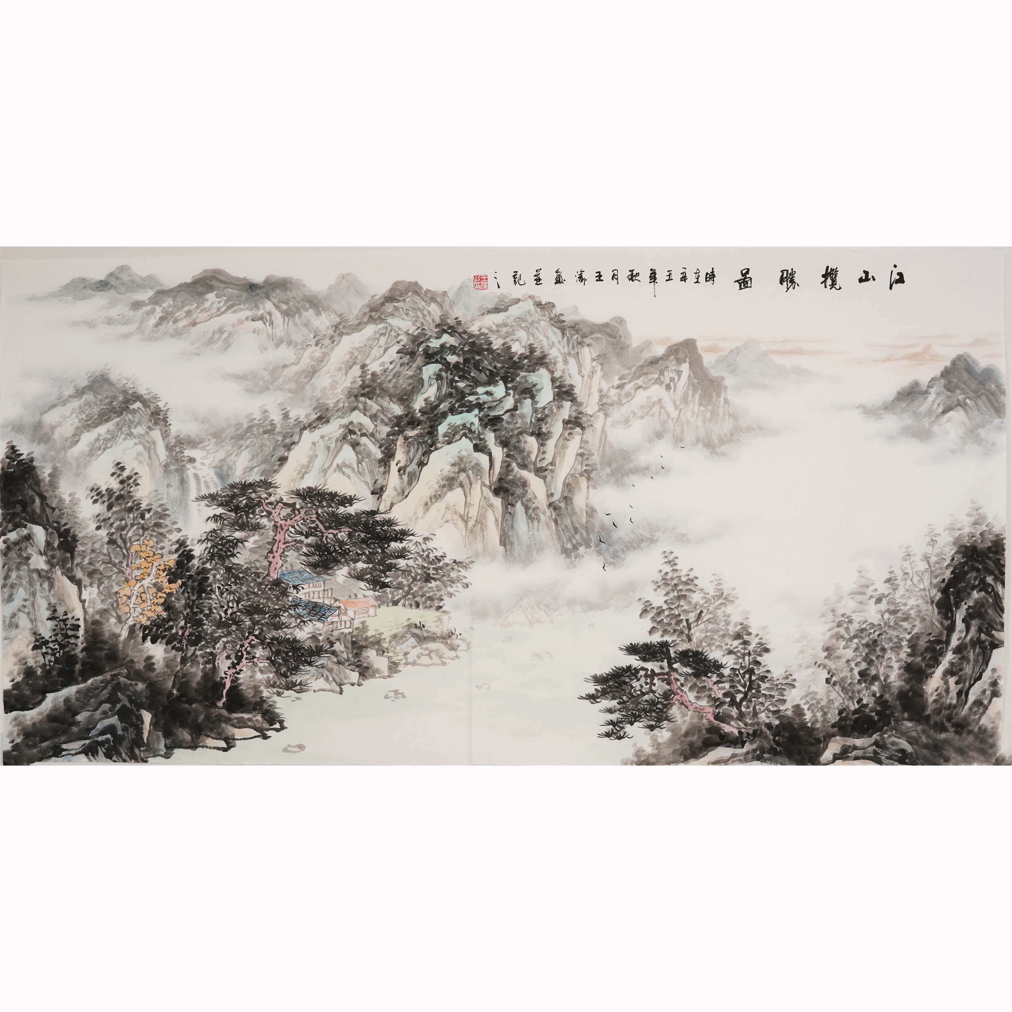 四尺精品横幅山水画手绘淡雅国画中式客厅宣纸画芯王涛字画0070