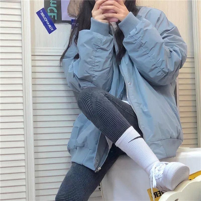 2021秋冬装新款韩版宽松飞行员夹克棉袄加绒小个子短款棒球服外套