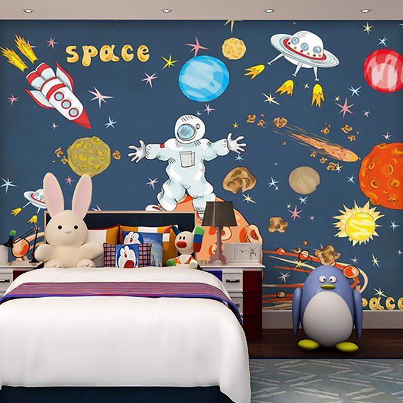 儿童房壁纸动漫星空背景墙布男孩太空宇宙墙纸卧室