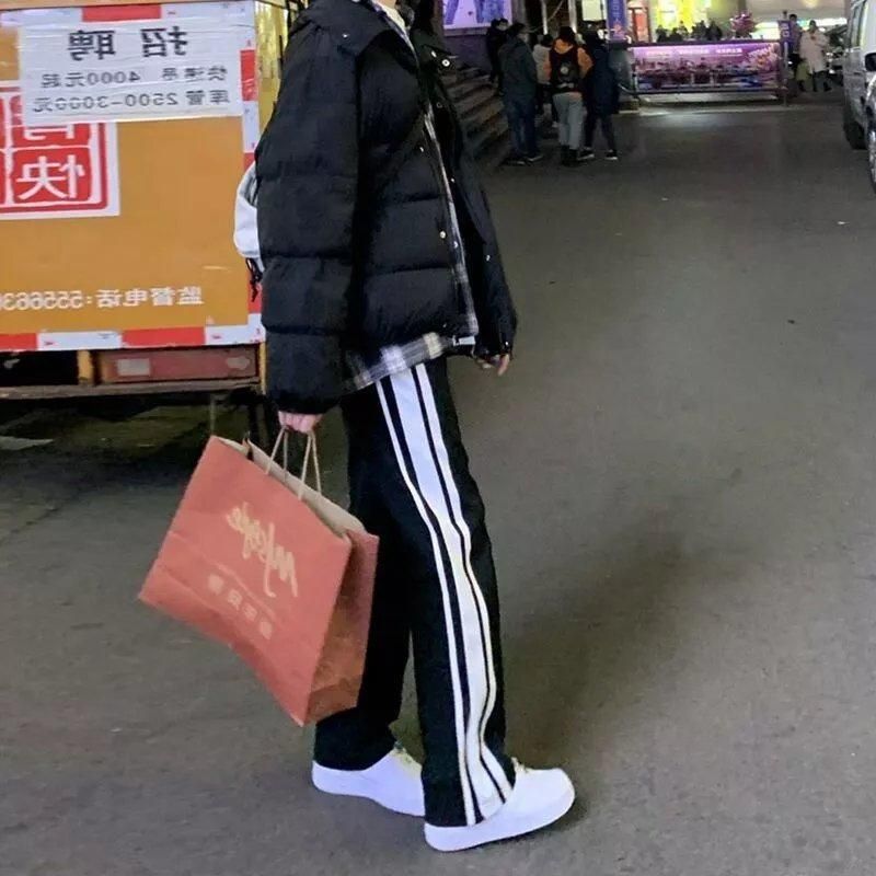 裤子女宽松百搭潮流秋季新款阔腿裤女学生韩版高腰直筒休闲长裤子