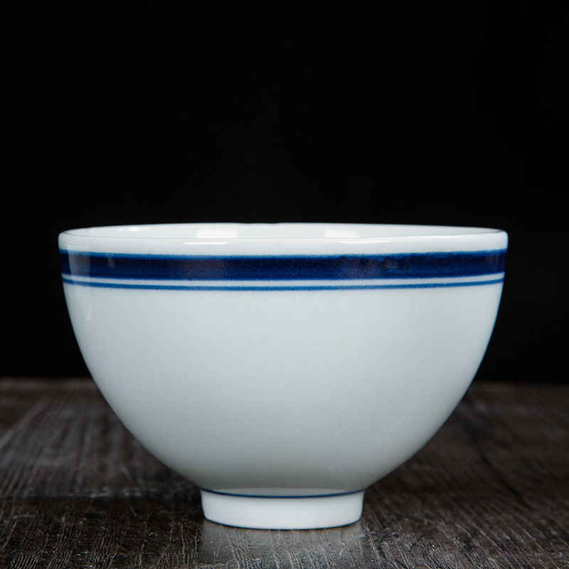 工艺系列-蓝边餐具4英寸鸡心碗简约新中式风格白瓷青花碗小汤碗
