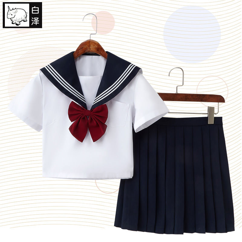 白泽日本女子高中生jk制服白色三本襟学生装cosplay女装软妹夏服