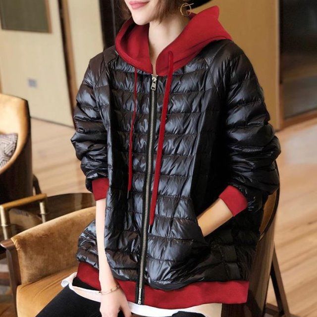 亮面棉衣服连帽外套女短款时尚宽松面包服秋冬装2021年新款欧洲站【2