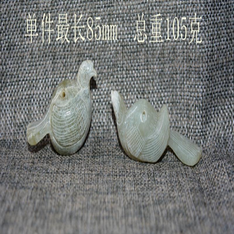 【祖传】汉代和田玉籽料灰皮水锈包浆圆雕"比翼双飞"玉鸟吊坠挂