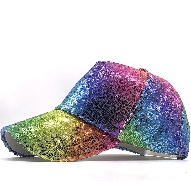 Rainbow Sequin Baseball Cap Mesh Back Women Breathable Sun Hat Hip