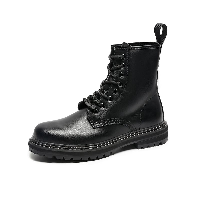 Ins Martin boots men's winter plus velvet leather British style high-top tide black thick-soled motorcycle boots mid-top boots men
