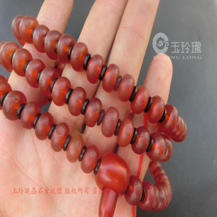 【祖传】古老玛瑙原石算珠108颗手串白银西周老玛瑙念珠佛珠三通