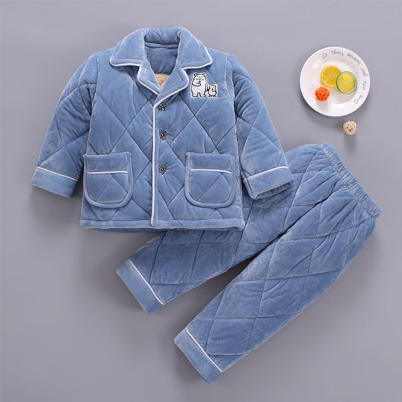 冬季儿童睡衣加厚款珊瑚绒夹棉男童女童宝宝男孩法兰绒家居服套装