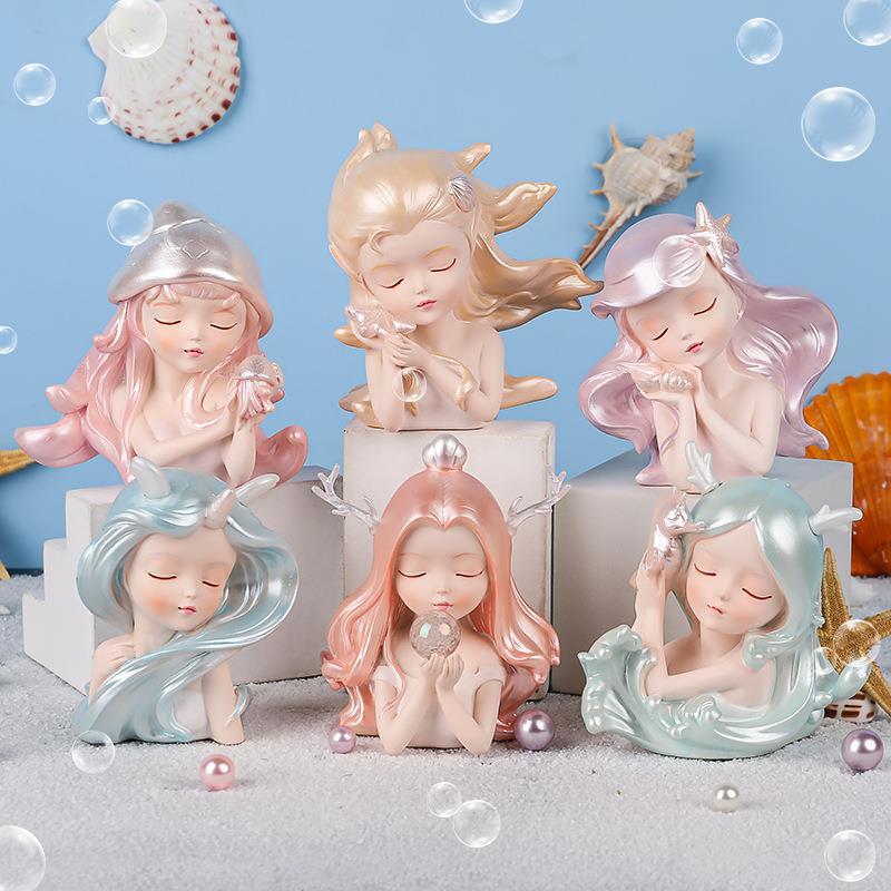 ins少女心可爱海洋女孩桌面装饰摆件树脂工艺品创意情人节礼物