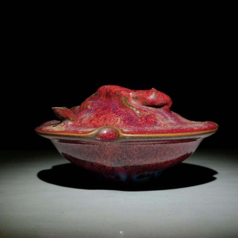 【台湾回流】古董瓷器老货收藏宋代红釉文房器水滴墨滴全品老货收