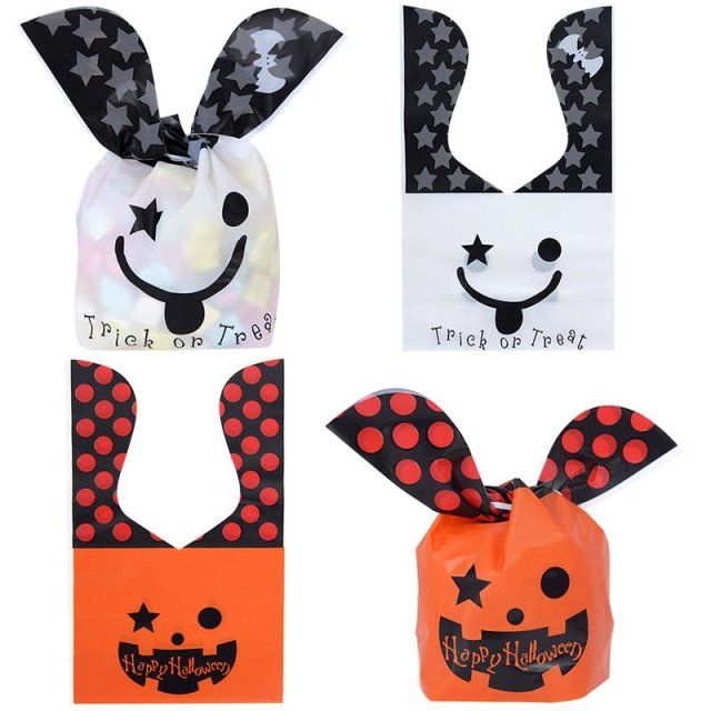 25pcs happy halloween rabbit ear cookie plastic bags candy