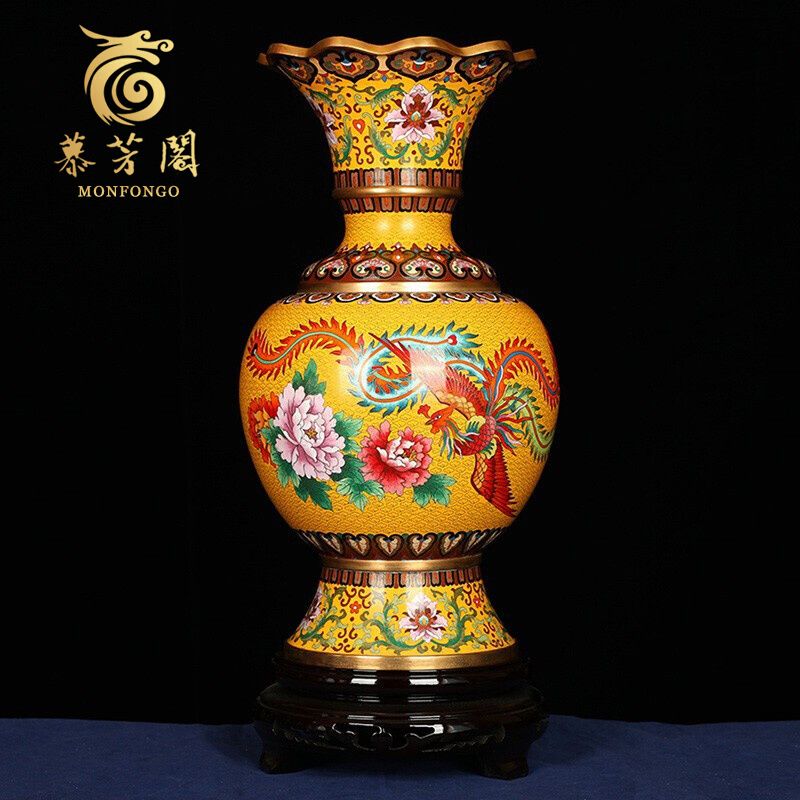 景泰蓝花口瓶鎏金珐琅花瓶摆件客厅玄关办公室装饰摆件工艺品外