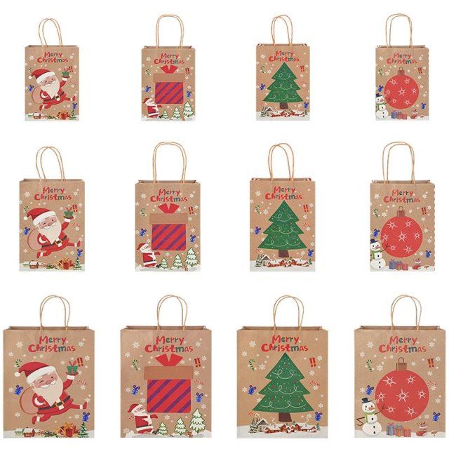 3/5pcs kraft paper christmas handle bag santa claus tree