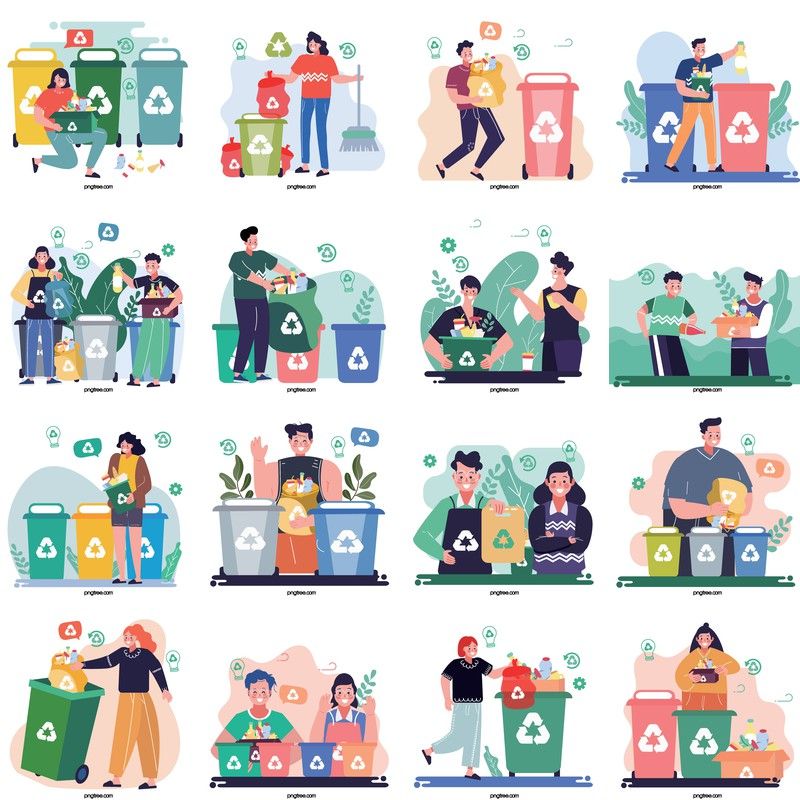 垃圾分类小人等距场景环境保护人物小人插画ai矢量设计素材