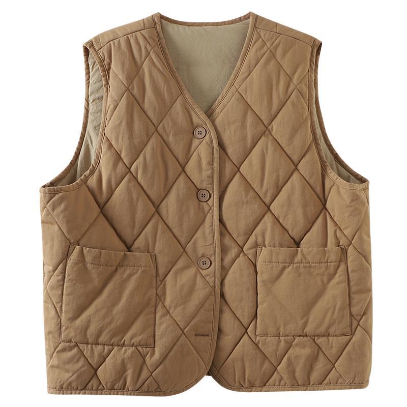 Retro rhombus sleeveless vest 2021 autumn and winter loose large size women's single-breasted V-neck casual vest jacket