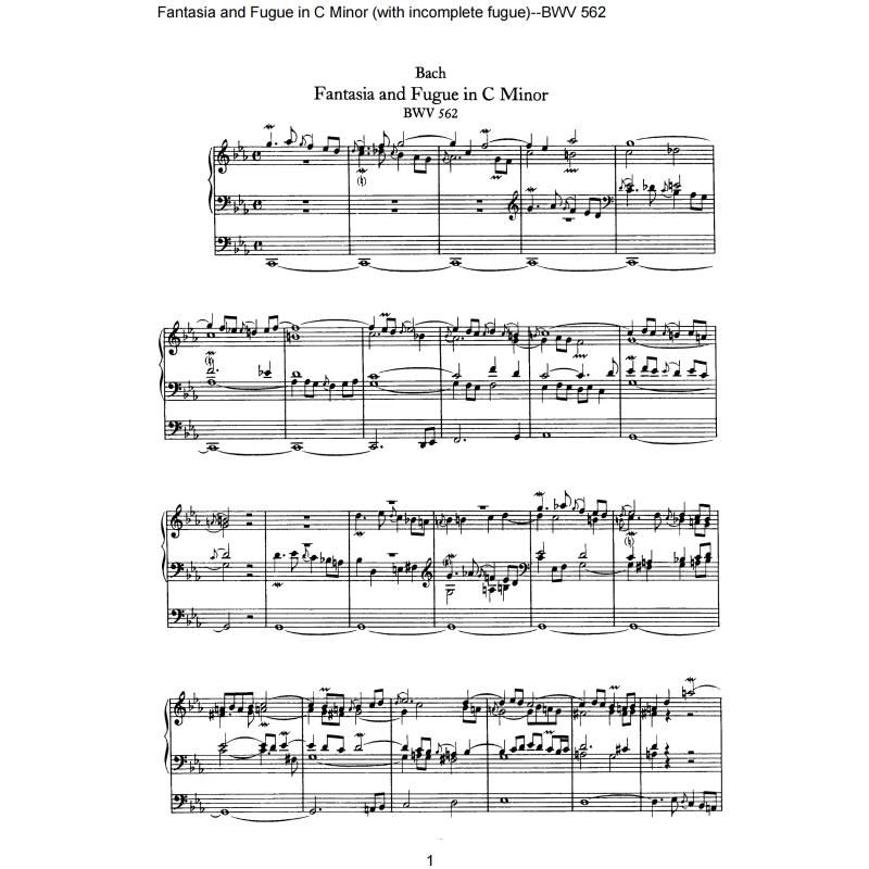 c 小调幻想曲与赋格, bwv 562巴赫原版五线谱钢琴谱