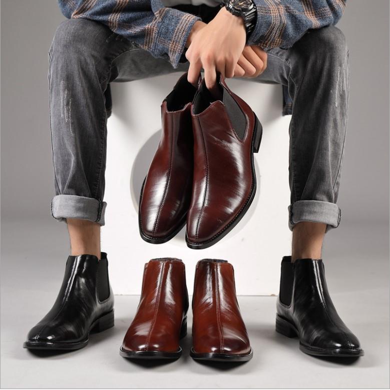 英伦风尖头切尔西靴男时尚高帮皮鞋 chelsea boots leather boots