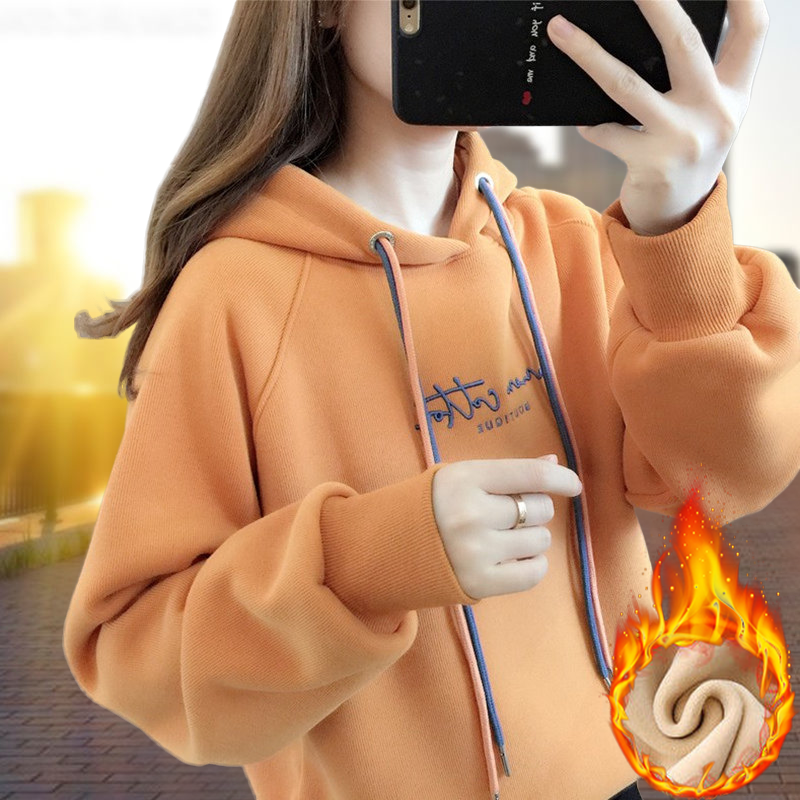 Fashionable hooded sweatshirt for women 2023 winter new Korean style large size loose velvet thickened jacket tops for women trendy