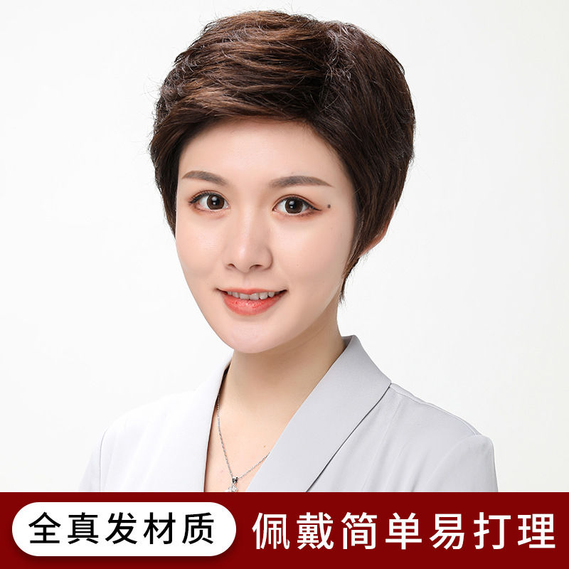 妈妈透气全真发丝女士短发时尚干练气质新闻主播造型