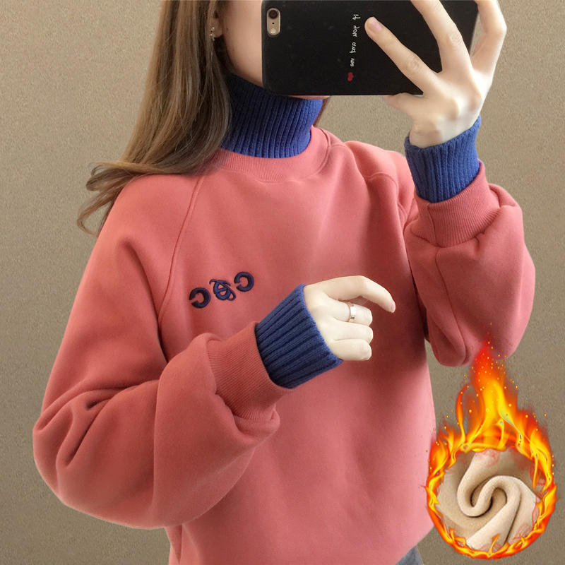 Velvet thickened sweatshirt for women winter 2023 new loose Korean style large size high collar autumn and winter women's tops and jackets trendy