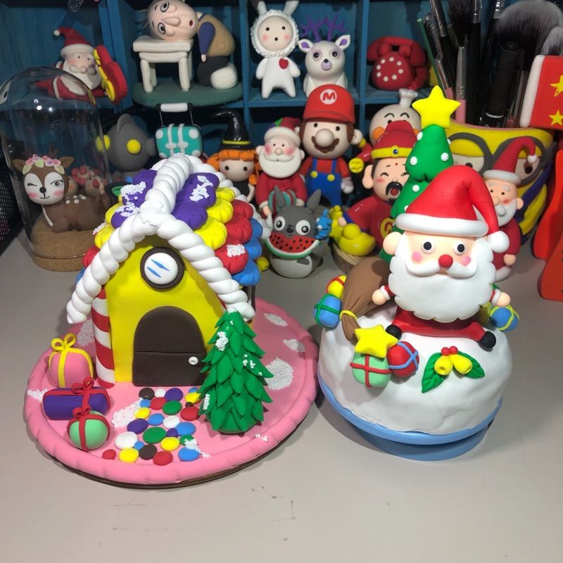 超轻粘土作品太空泥橡皮泥彩泥diy手工材料包 圣诞节糖果屋圣诞树