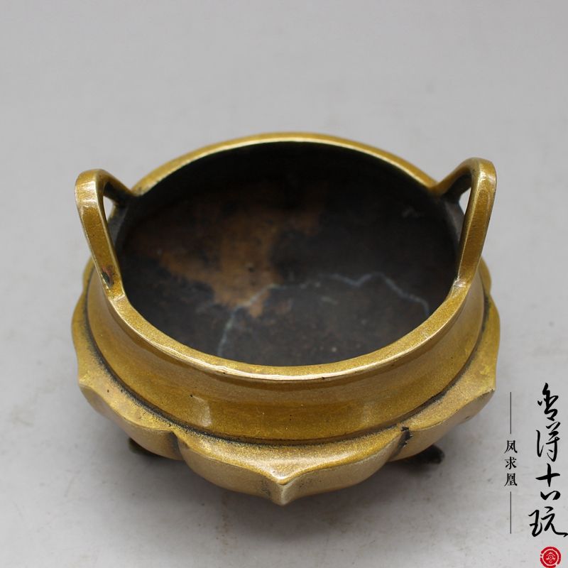 【皇室流传】古玩铜器收藏纯铜小号莲花双耳小香炉熏香炉家用檀