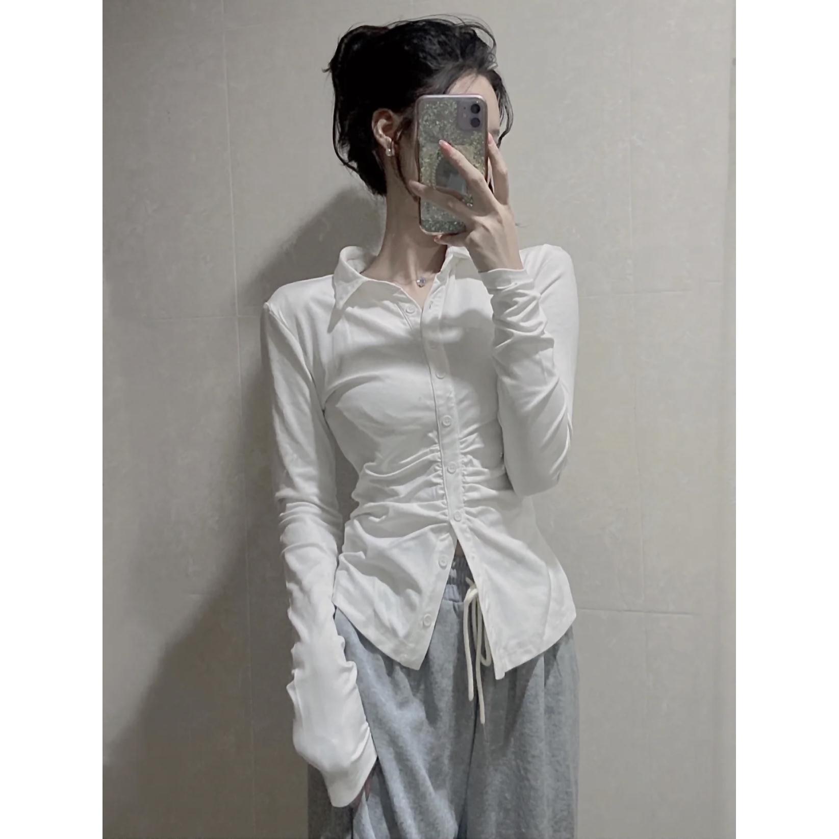 收腰長袖襯衫女設計感小眾新款修身顯瘦別致jk襯衣學姐風內搭上衣