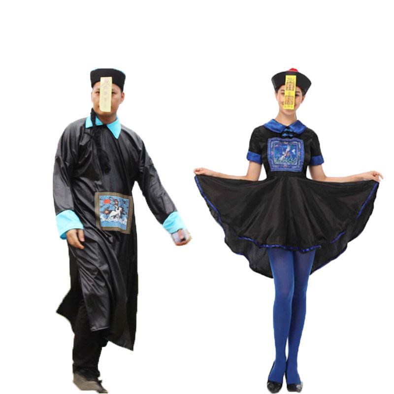 万圣节演出服古装僵尸服清朝白鹤大臣官服朝珠太监男女服装