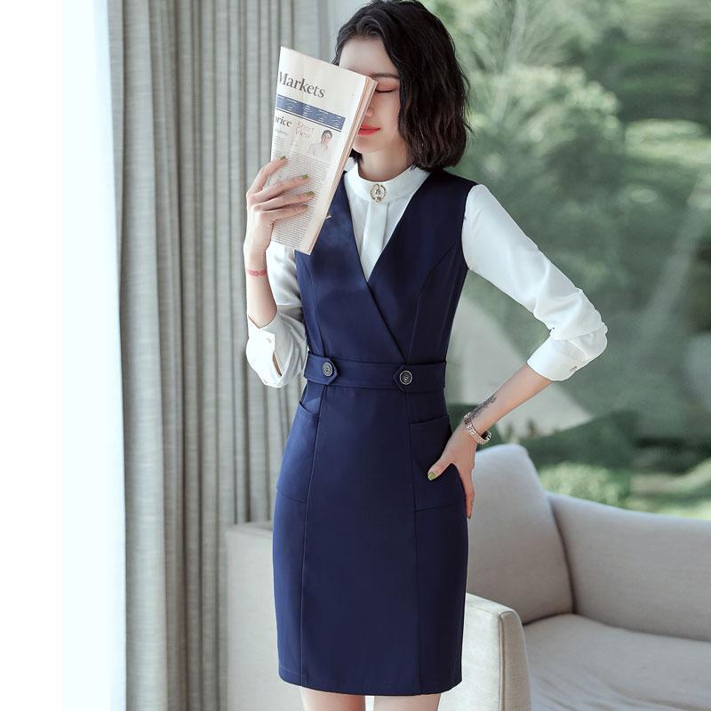 Professional dress female autumn new fashion temperament slim zipper long-sleeved overalls one-step skirt professional suit