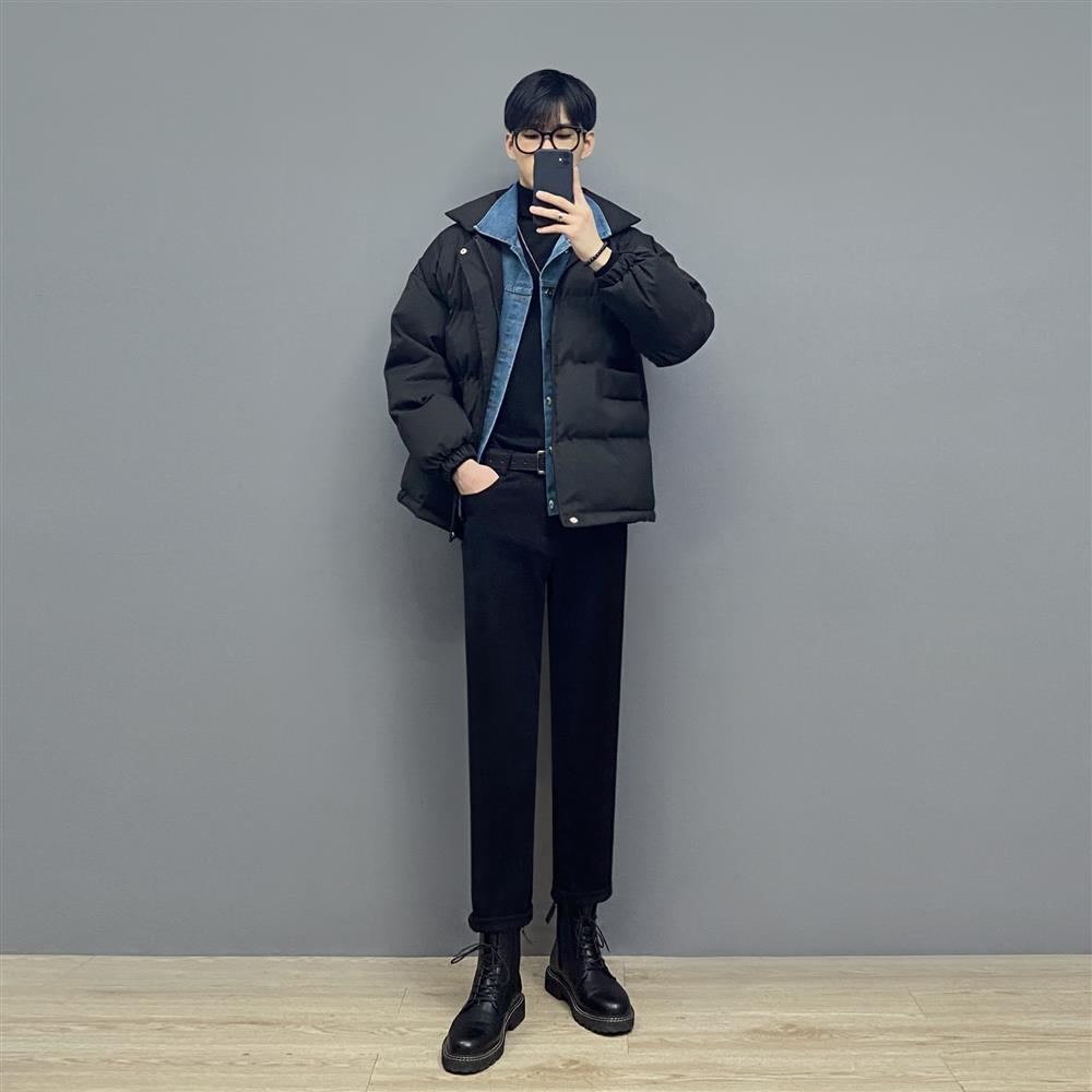 新款冬季潮男穿搭假两件加厚棉服外套男宽松痞帅工装棉衣bf外套【2月
