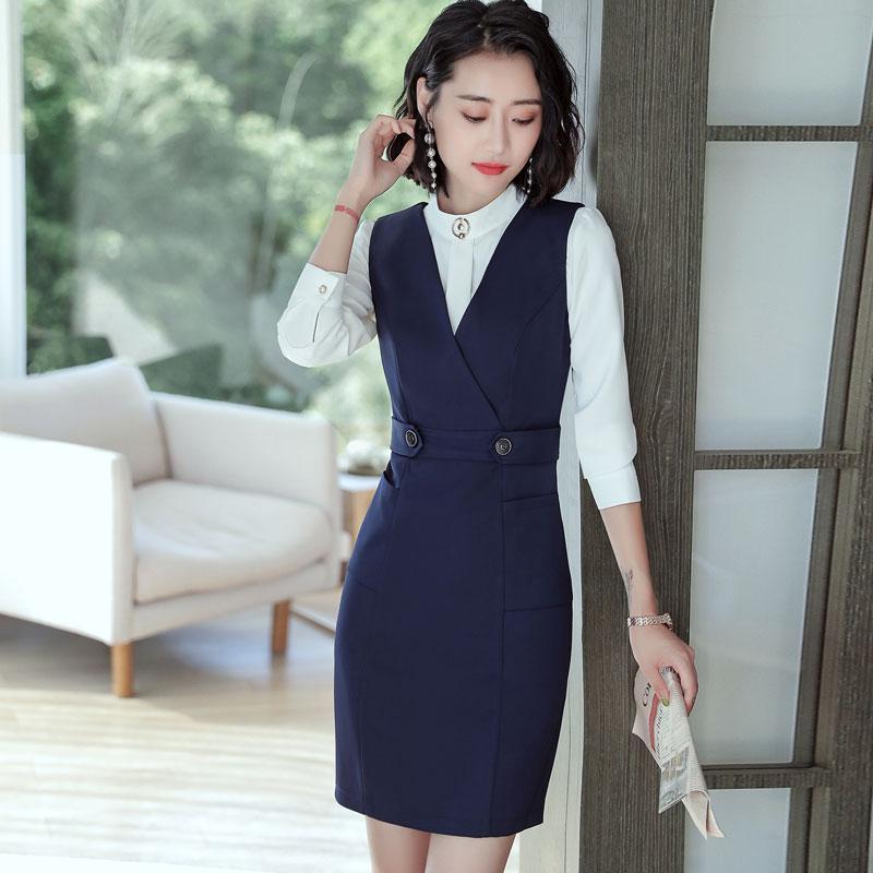 Professional dress female autumn new fashion temperament slim zipper long-sleeved overalls one-step skirt professional suit