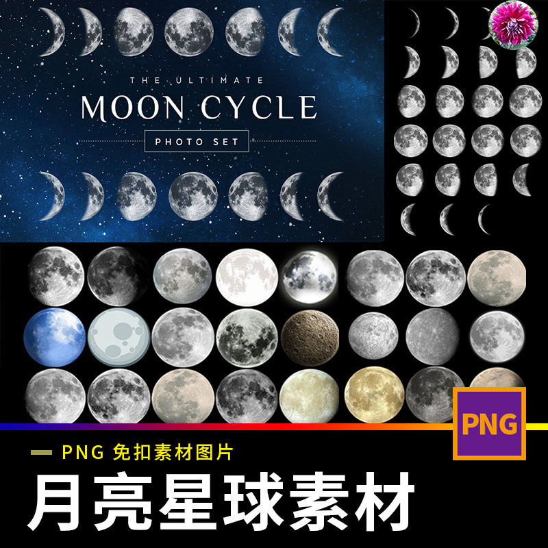 j82月亮月球圆月月相变化弯洁白月高清图片元素png免扣ps设计素材
