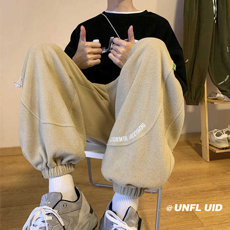 Autumn and winter polar fleece pants men's thickened Korean version of the trendy loose ins retro beam feet casual all-match pants