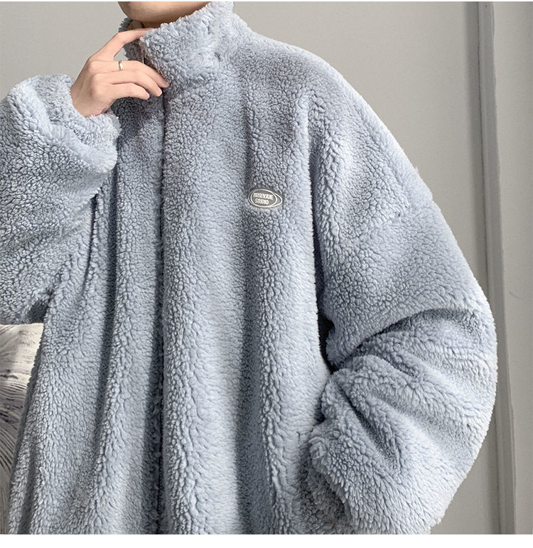 Herbst und Winter, verdickter Fleece, lockerer zweiseitiger Mantel für Herren, Lammwolle, PU-Leder, Baumwolle_voghion.com