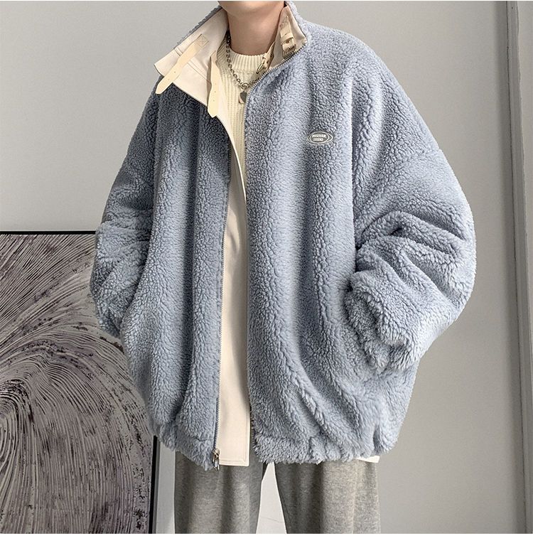 Herbst und Winter, verdickter Fleece, lockerer zweiseitiger Mantel für Herren, Lammwolle, PU-Leder, Baumwolle_voghion.com