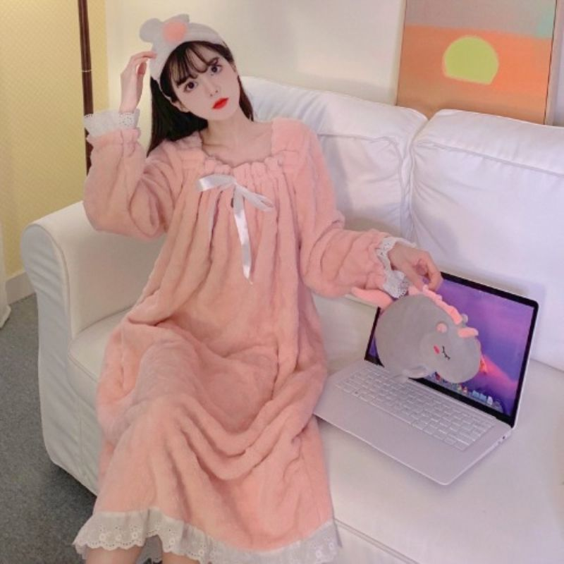 Princess wind nightdress female 2022 autumn and winter new plus velvet plus thick plush student long-sleeved home service pajamas female