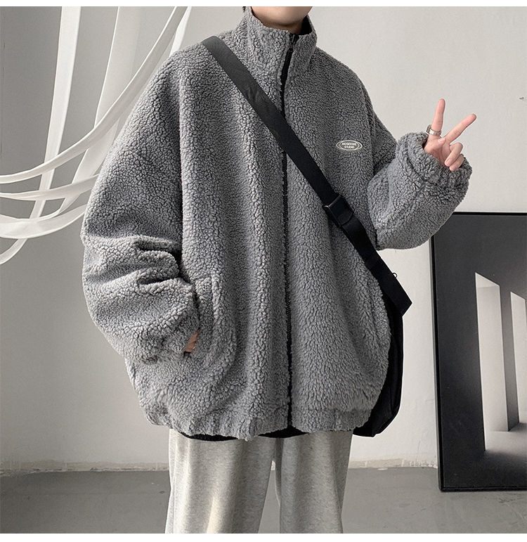 Herbst und Winter, verdickter Fleece, lockerer zweiseitiger Mantel für Herren, Lammwolle, PU-Leder, Baumwolle_voghion.com