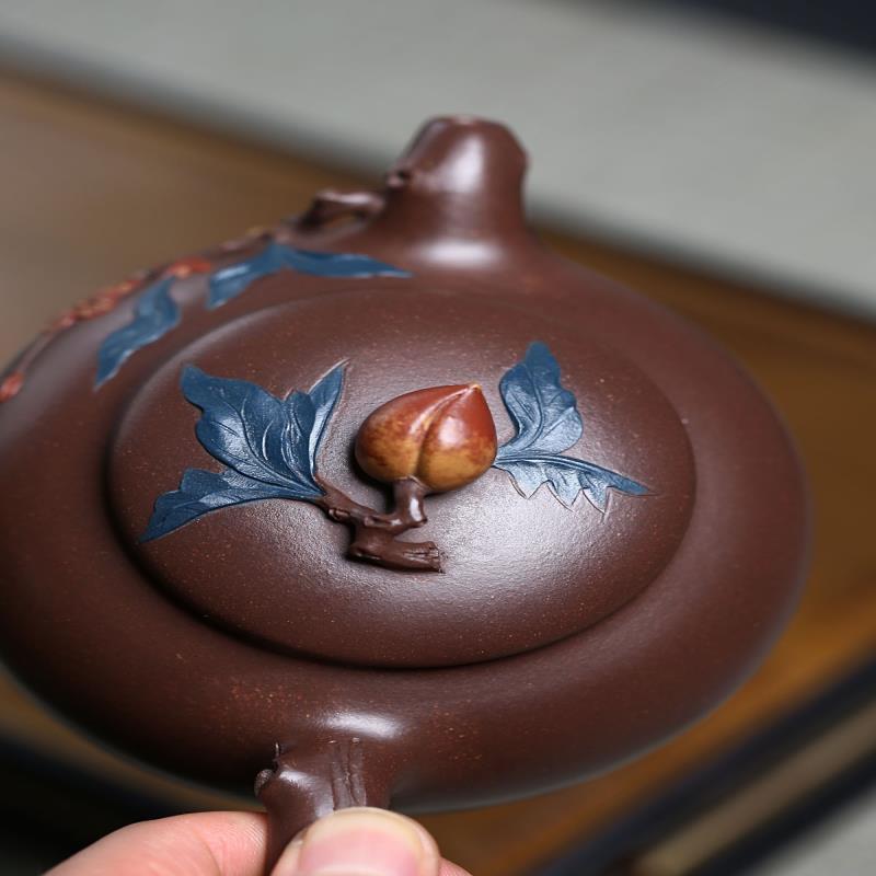 缺货蒋艺华三月圣桃紫泥410c研高宜兴大师紫砂壶纯全手工名家正品