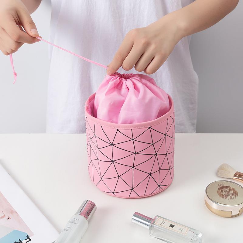 New rhombus cylinder storage bag waterproof portable multi-functional large-capacity cosmetic bag drawstring drawstring mouth wash bag