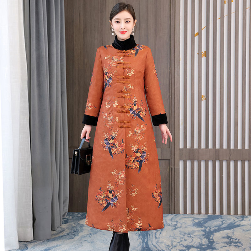 2021香云纱大衣女2021年秋冬装夹棉加厚中国风高端配旗袍外套外搭