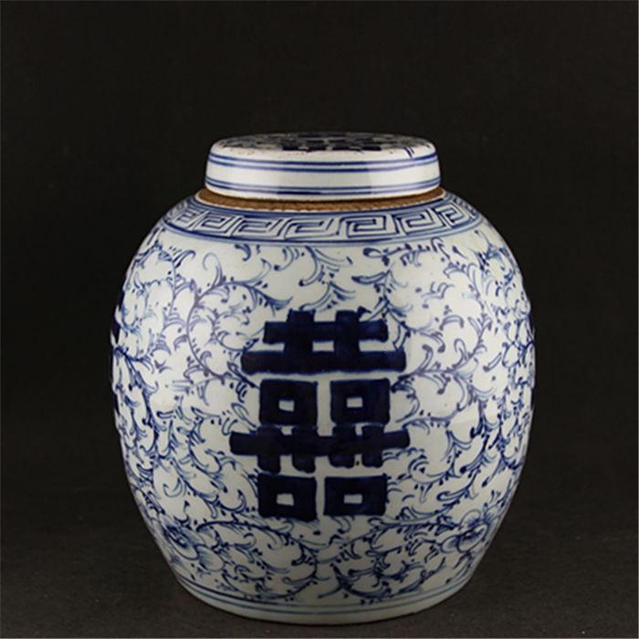 【祖传】民国青花老喜字罐子双喜坛子老瓷器旧货收藏古玩古董包老