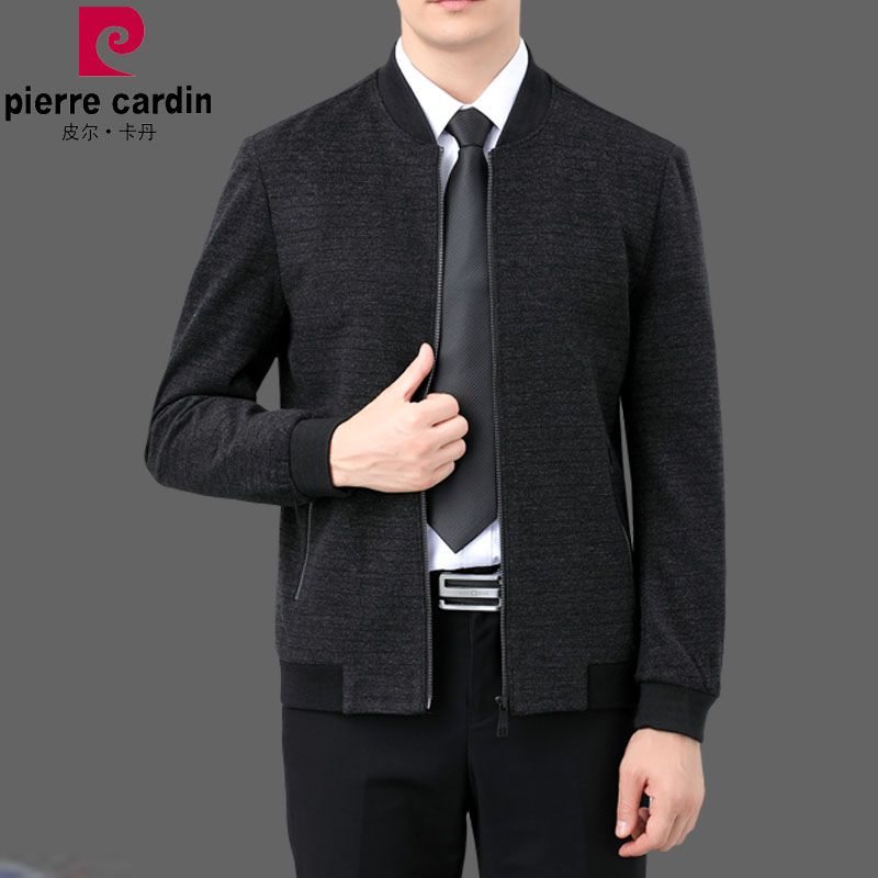 皮尔卡丹男士休闲羊绒外套2021秋冬季新款高端棒球服羊毛夹克男装