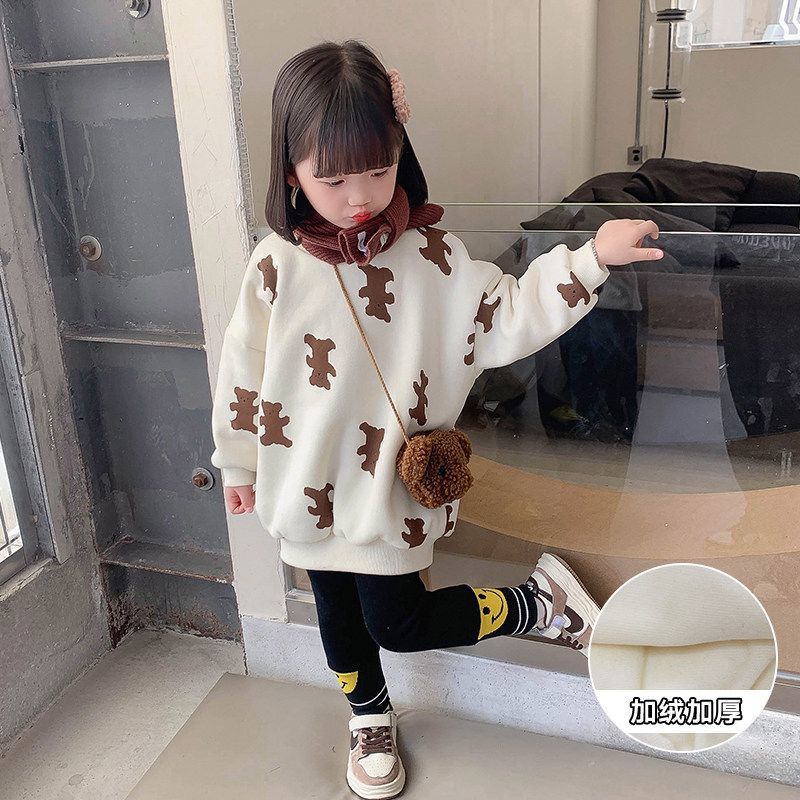 Baby girl plus velvet thickened medium and long sweater children's Korean version of the children's clothing top girls foreign style children's spring and autumn fashion trend