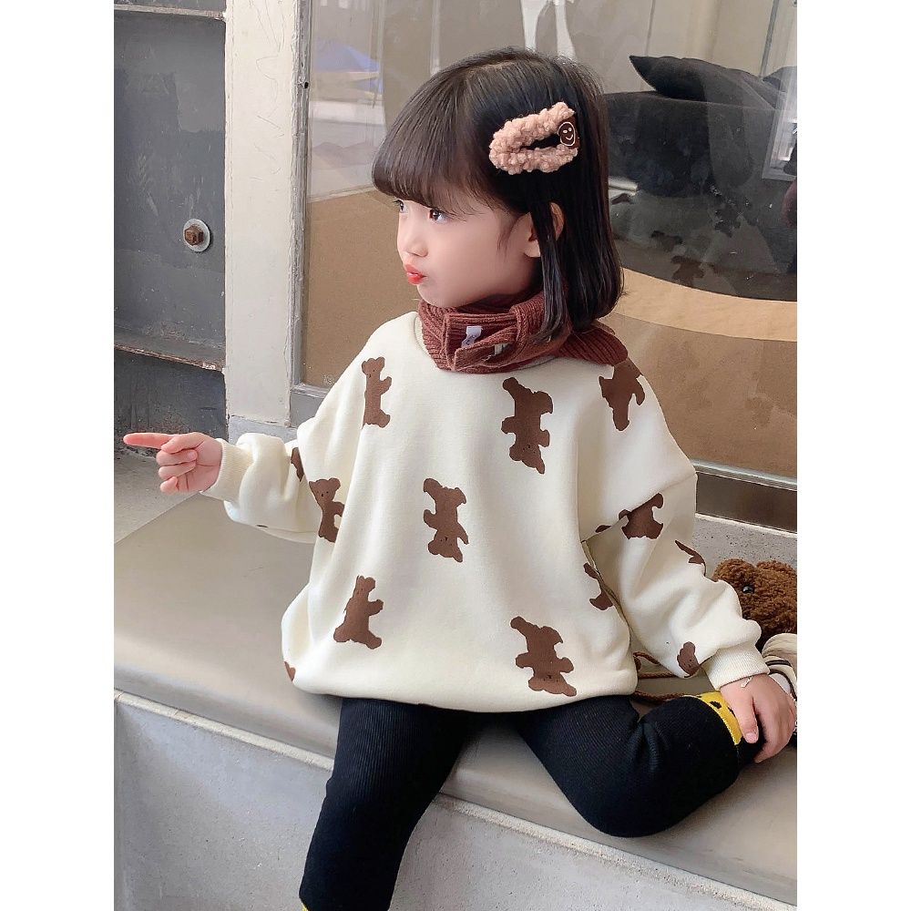 Baby girl plus velvet thickened medium and long sweater children's Korean version of the children's clothing top girls foreign style children's spring and autumn fashion trend