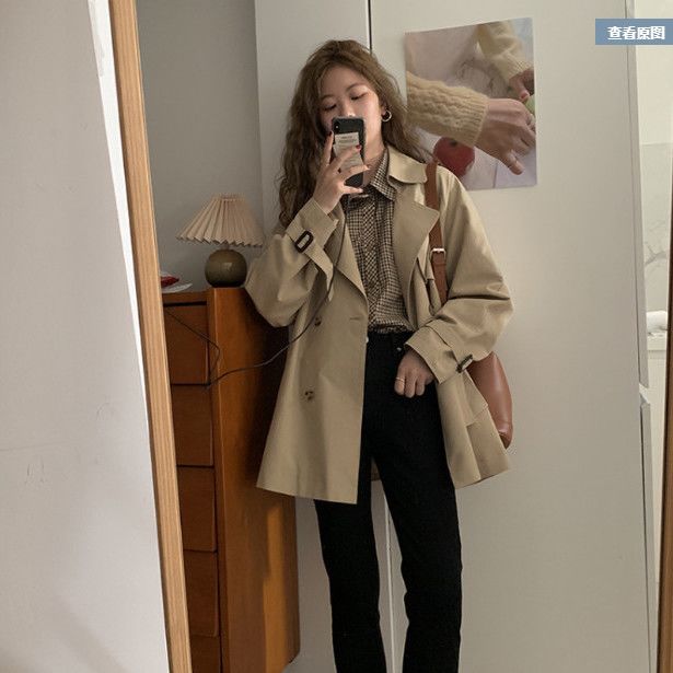 风衣女百搭小个子2021年新款秋季气质显瘦收腰米白色短款大衣外套